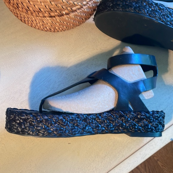 Zara sz 38 black platform ankle strap thong sandals - Picture 2 of 6